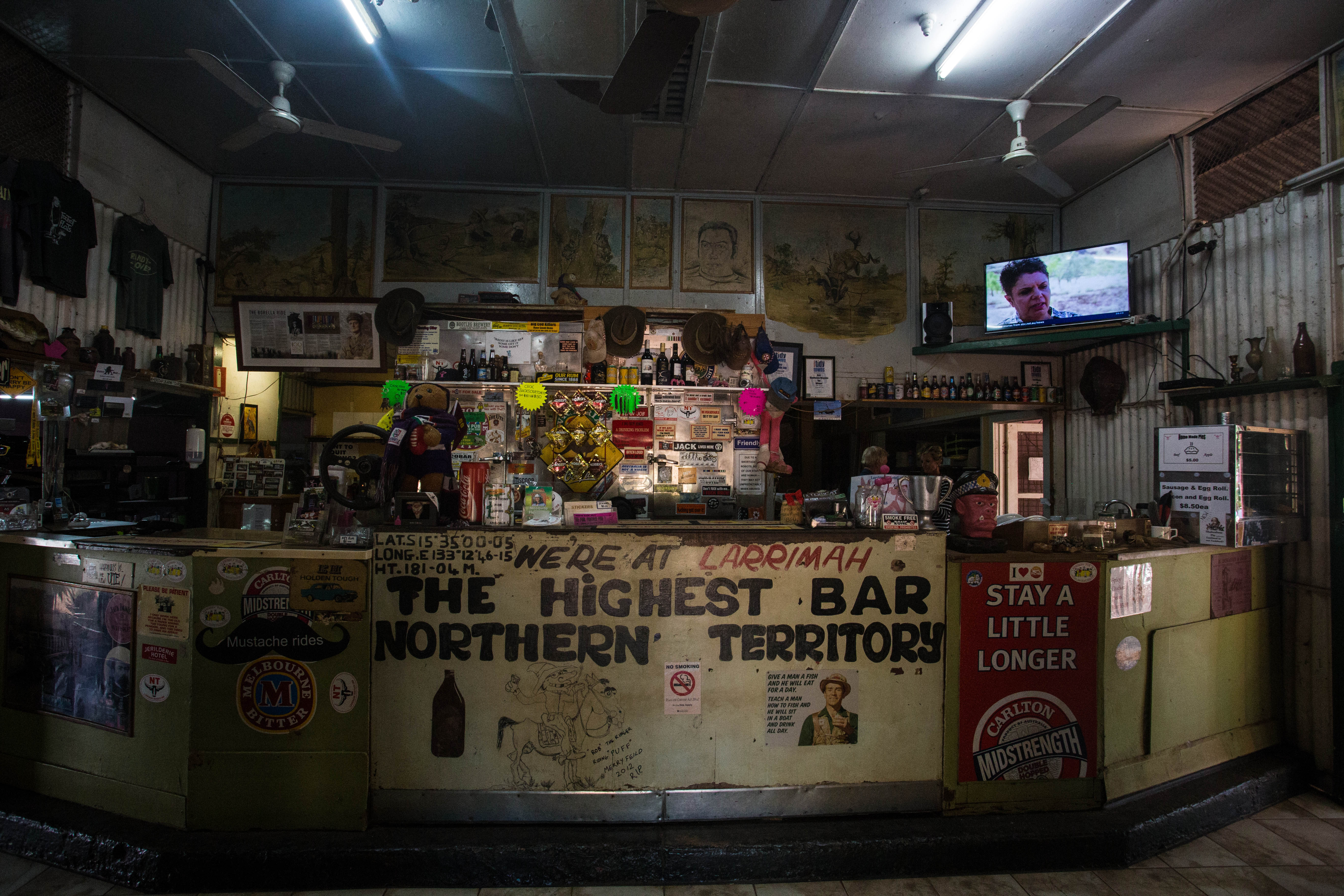 The interior of the pink panther pub in Larrimah. These remote outback pubs were always filled with character.