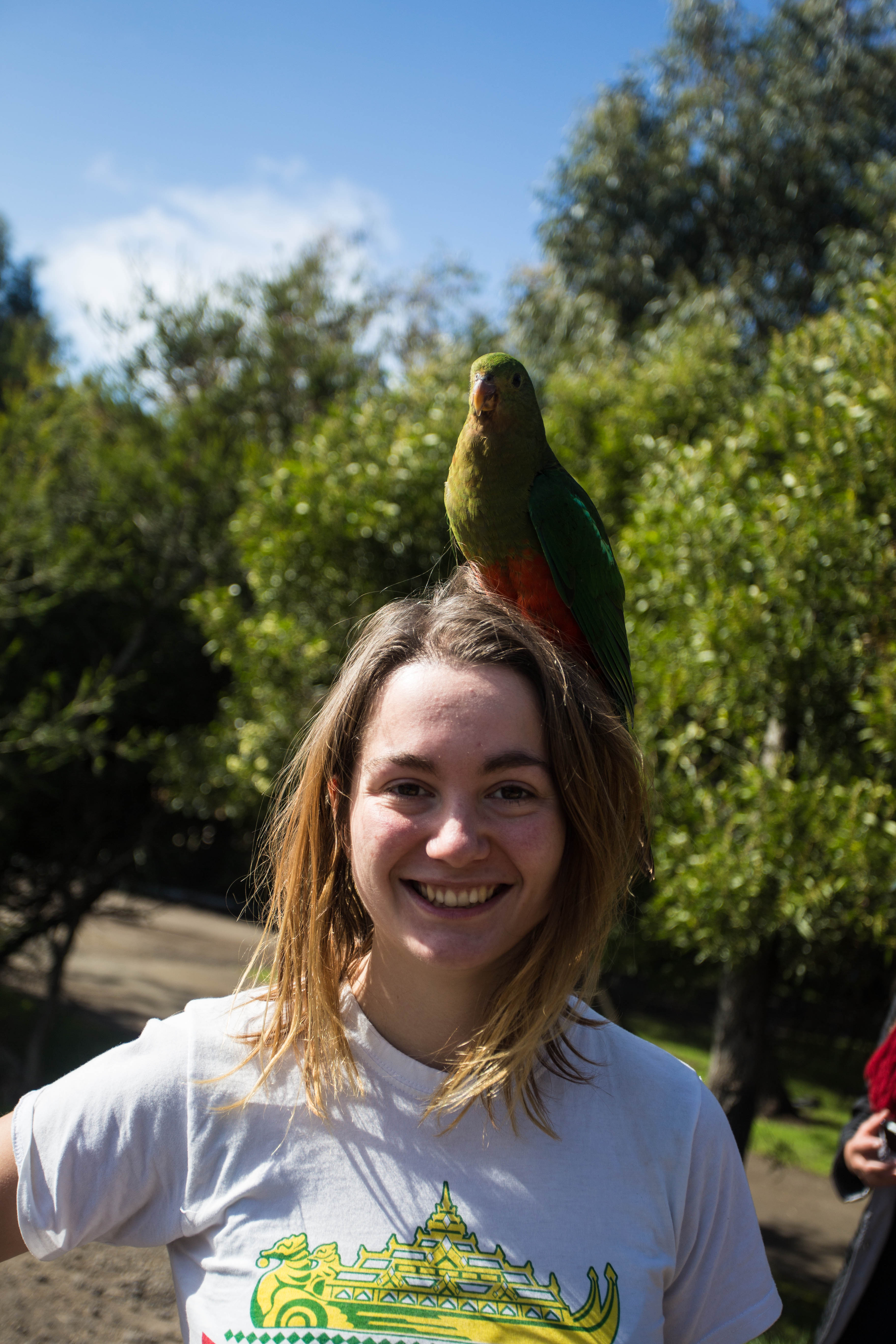 Elana, who spent the majority of our time at this carpark with a parrot atop her head